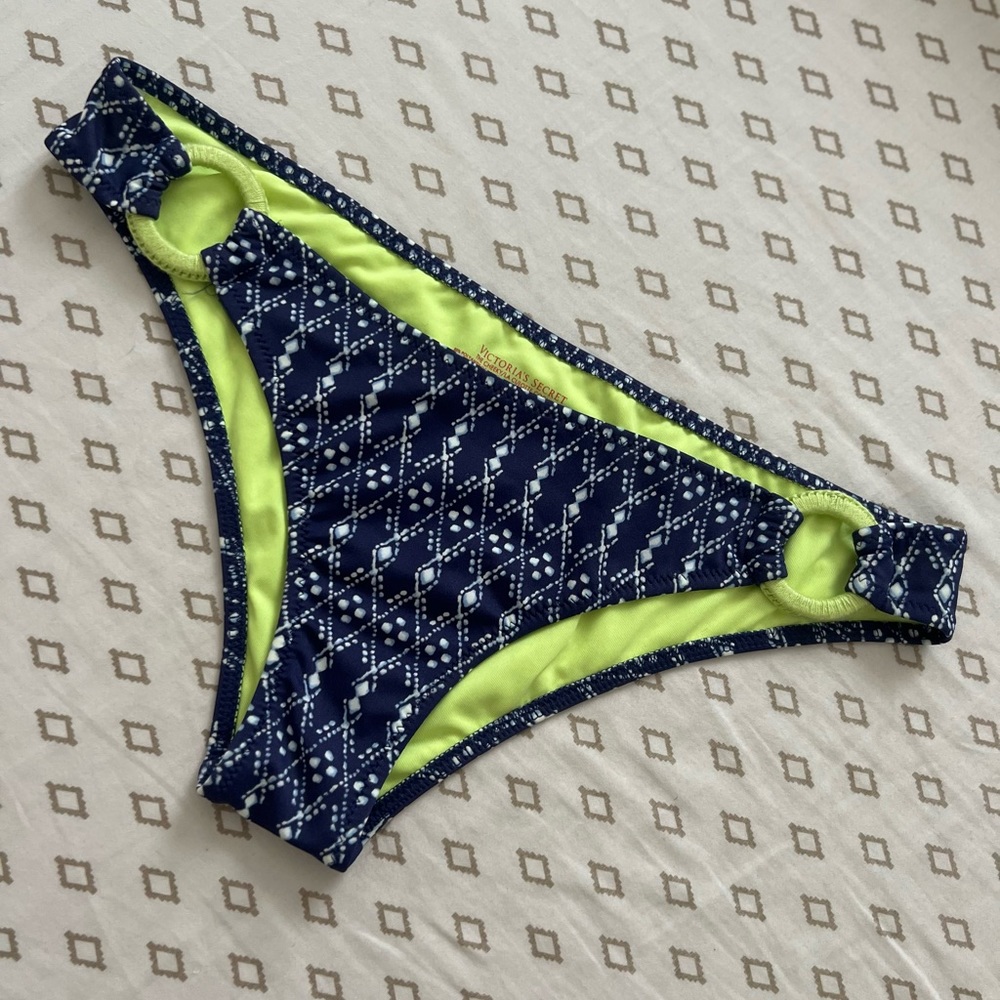 Victoria Secret Swim Bikini Bottom Navy & Neon Sz S